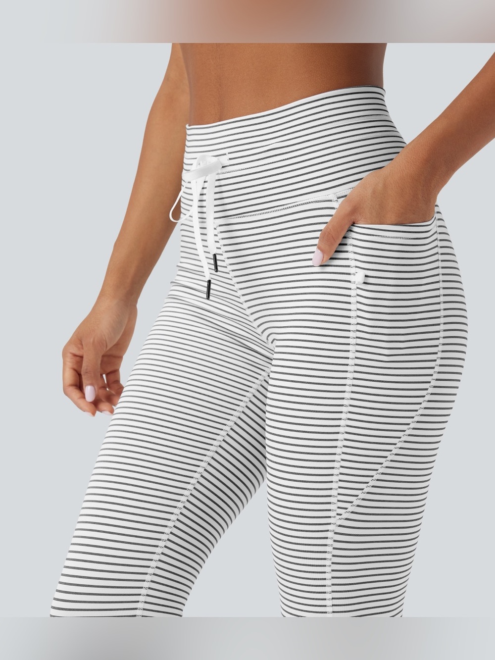 Halara NWT High Waisted Striped Drawstring 7/8 Leggings Pockets Small - Picture 3 of 6